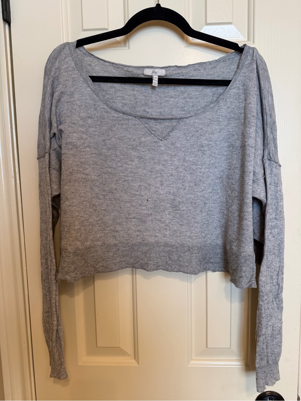 Joie Light Gray Cropped Scoop-Neck Sweater
